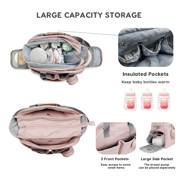 Multifunktionell och snygg skötväska i rosa