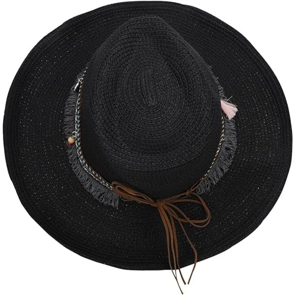 Unisex Cowboy Straw Hat Vintage Cowgirl Hat Klassisk Western Stil, svart