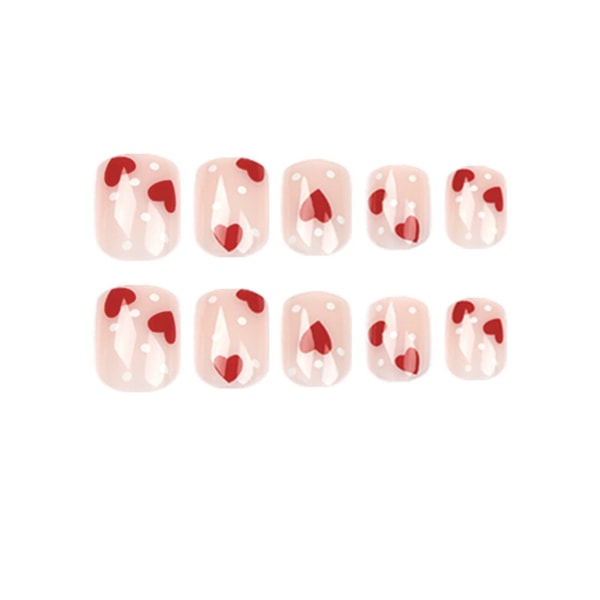 24 stk Red Heart Square Korte falske negler,Naken og hvite negler