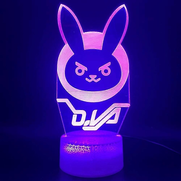 Overwatch Spillfigur Lampe, 3D Illusions nattlys, fjernkontroll Bordlampe, USB-lader belysning