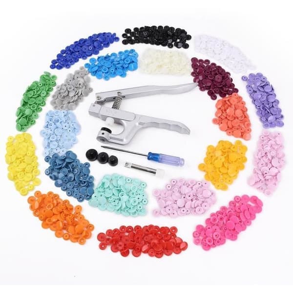 360 par plastik trykknapper T5, T3 multi-farve 20 farver + 1 clips.