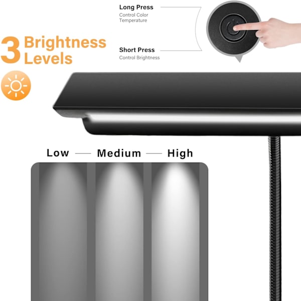 Musikstandlys, 19 LED Professionel Musikerlys, Musikstandsklipslys, USB Genopladeligt Pianolys, 9 Dæmpbare Niveauer, Perfekt til Klaver