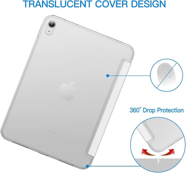 Fodral för iPad (A16) 11:e/10:e generationen (2025/2022), Slimmat Stativ Hårt Baksidesskal Auto Wake/Sleep Funktion (Vit)