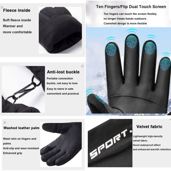 Vinterhandskar för Män, Varm, Vattentät, Pekskärm (-25°F), Kalla Väder, Skidhandskar, Unisex