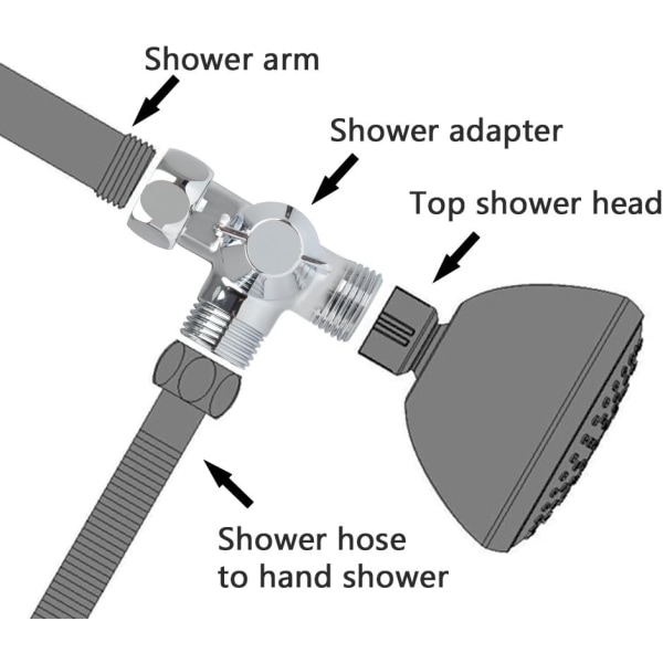 3-vägs duschavledningsventiladapter, G1/2 T-adapterventil