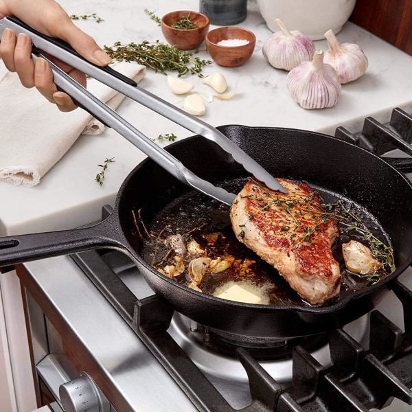 Kjøkken Tenger - 9'' & 12'' Sklisikre Smart Låsende Rustfritt Stål Matklyper med Rustfritt Stålspisser for Grilling BBQ Servering Salat Is