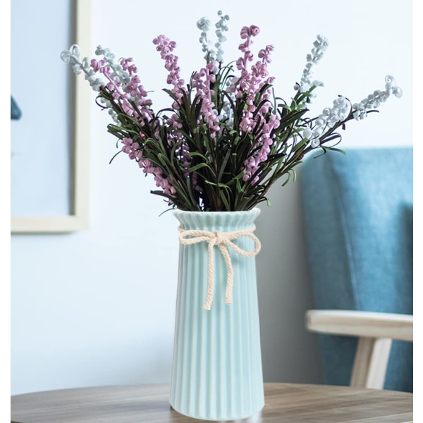 Blå keramiska ribbade vaser för minimalistisk modern heminredning, dekorativ blomvas för bröllop Middagsbord kontorsrum - 9,5 tum / 25 CM