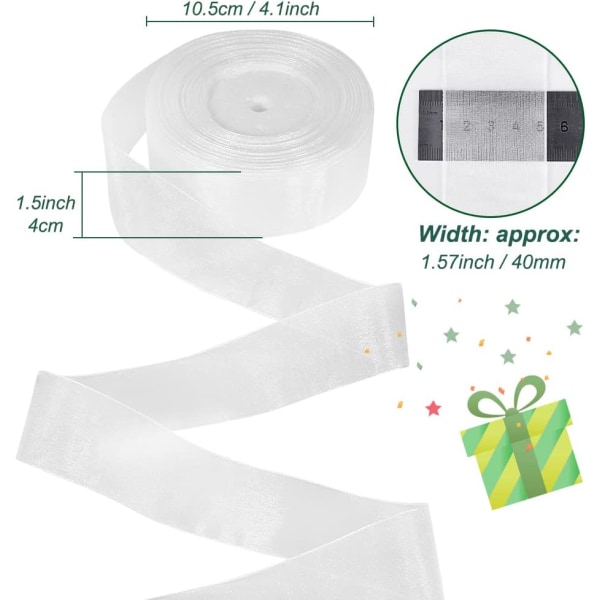 Läpinäkyvä nauha, 40 mm x 50 jaardia Kaksipuolinen läpinäkyvä sifonkinauha lahjapaketointiin, joulun hääjuhlakoristeisiin