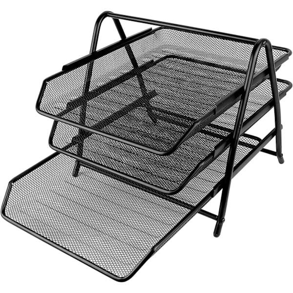Mesh Skrivebordsarrangør 3-trins Brevbakkearrangør Kontor Desktop Dokument Papir Fil Opbevaring Mesh Fyldningssamling til Hjem & Kontorbrug (Sort)