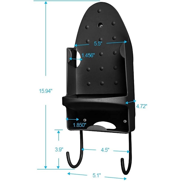 Strykebrett Henger Veggmontert Elektrisk Strykejernholder Strykebrett Stativ Husholdningsbad Hylle - for Maks 5 Tommers Bredde - Svart