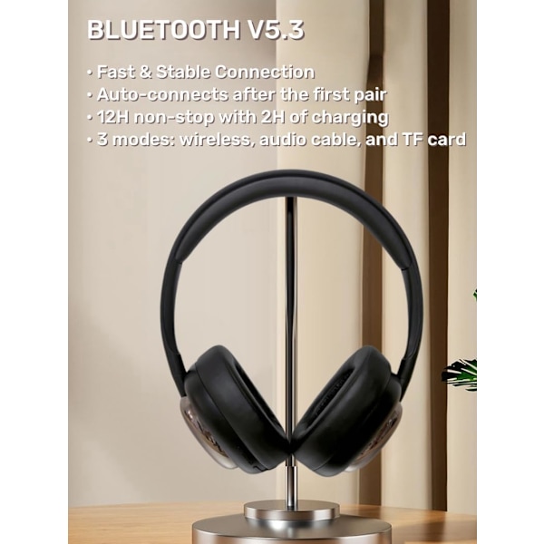 Bluetooth 5.3 Over-Ear langattomat kuulokkeet bassolla ja stereoäänellä, sankakuulokkeet pitkällä akunkestolla, modernit hyvän kuuloiset kuulokkeet (musta)