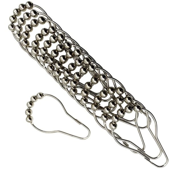 Duschgardinkrokar Ringar, 14-pack rostfritt stål Roller Ball Badgardinringar för badrumsgardinstänger