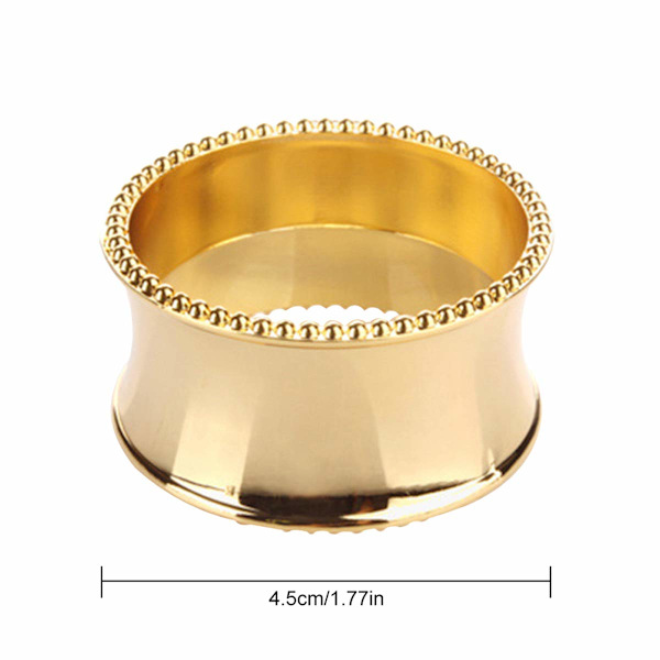 Servettringar Set, Middagsservett Spänne Hållare, Handgjorda Naturliga Metall Prydnad(Guld Pärl Kant, 6 PCS)