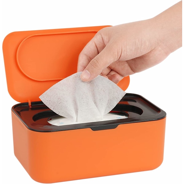 Våtservettdispenser, påfyllningsbar behållare för våtservetter för baby och vuxna, håller våtservetter fräscha, enhandsmanövrering. Orange