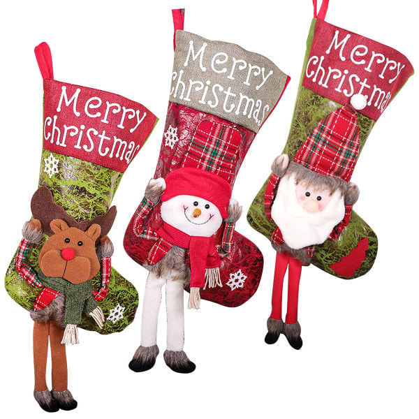 Christmas Stockings 21.65" Set of 3 Santa Snowman Reindeer Xmas