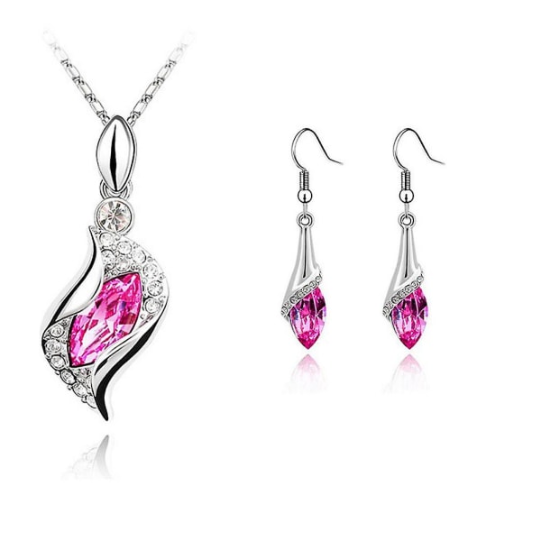 Womens Girls Beautiful Pink Stone Necklace And Earrings Jewelry Set