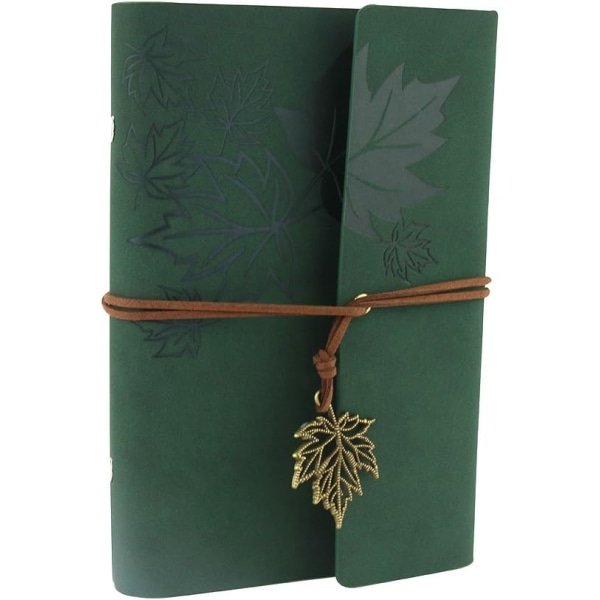 Vintage Læder Notesbog Genopfyldelig Rejsejournal Dagbog Lille Notesblok Retro Skitsebog Blank/Ulinjeret Gule Sider til at Skrive i Julegave Fødselsdagsgave Dark green