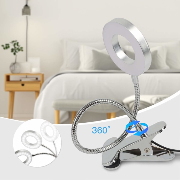 48 LED Clamp Skrivebordslampe 360° Fleksibel Clip-on læselampe Sølv