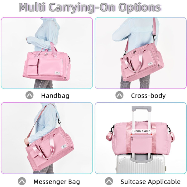 Treningsbag for menn og kvinner - Duffelbag med sko-rom - Weekend-reisebag for kvinner - Foldbar vanntett reisebag