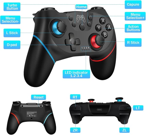 [2023 Ny Versjon]Kontroller for Switch, Trådløs Pro-Kontroller for Switch/Switch Lite, Switch Fjernkontroll Spillkontroll