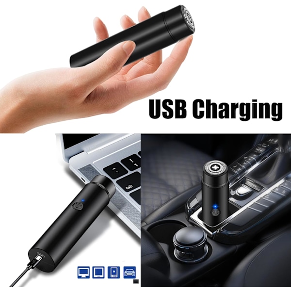 Mini Elektrisk Barbermaskin, Bærbar Elektrisk Roterende Barbermaskin for Menn, Trådløs USB Oppladbar Elektrisk Barbermaskin for Menn (Svart)