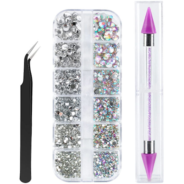 Rhinestones i 6 størrelser - Perler til neglekunst med pincet og prikkepen