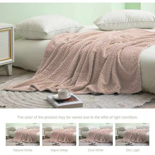 Stor Flanel Fleece Pled, 180*200 CM Sofa Pled, Blød Jacquard Vævet Bladmønster Pled til Sofa