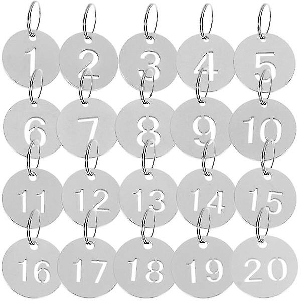20 st rostfria numrerade 1-20 taggar nyckelbrickor rostfria ID-taggar bagagetaggar 2,3X2,3CMSilver IC