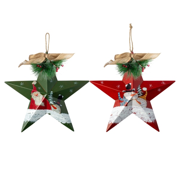 2 Pack 12 Inch Metal 3D Star Snowman Christmas Ornaments