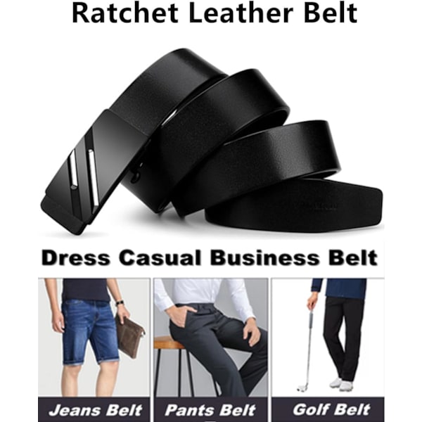 Äkta Läder Klädsel Designer Bälten för Män, Fashion Slide Ratchet Click Casual Herrbälte för Jeans