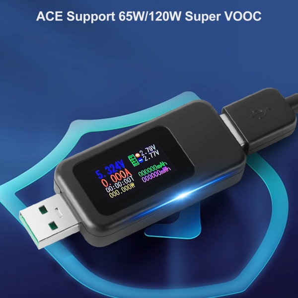 USB 3.0 power USB -jännitteen ja -virran testeritunnistin, digitaalinen Volmetri-ampeerimittari Power Bank -kapasiteettitesteri IPS-värinäytöllä