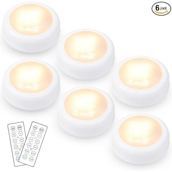 Puck Lights med fjernbetjening, dæmpbar tryklygte, batteridrevet med timer, justerbart dagslys og varmt hvidt natlys