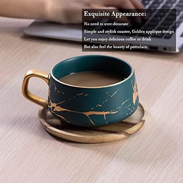 Pieces Cappuccino Kopper med Underkopper, 300ml Porcelæn Espresso Kopper til Te Kaffe Cappuccino, Kaffe Kopper med Træskive (Grøn*2)