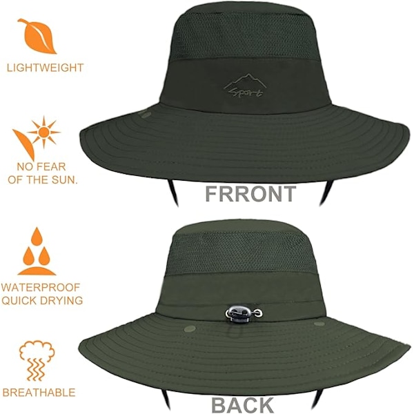 Fiskarhatt med bred brätte och ansiktsskydd, fiskekeps, vandring, solhatt, mesh safari, trädgårdsarbete, vandring, solskydd, packbar bucket hat