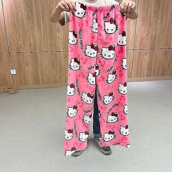 Ihanat piirrettyjen hahmojen pyjamahousut naisille, kaikkialla painatus, flanellipyjama, lämpimät kotikäyttöön, graffitihousut, koko XL XL