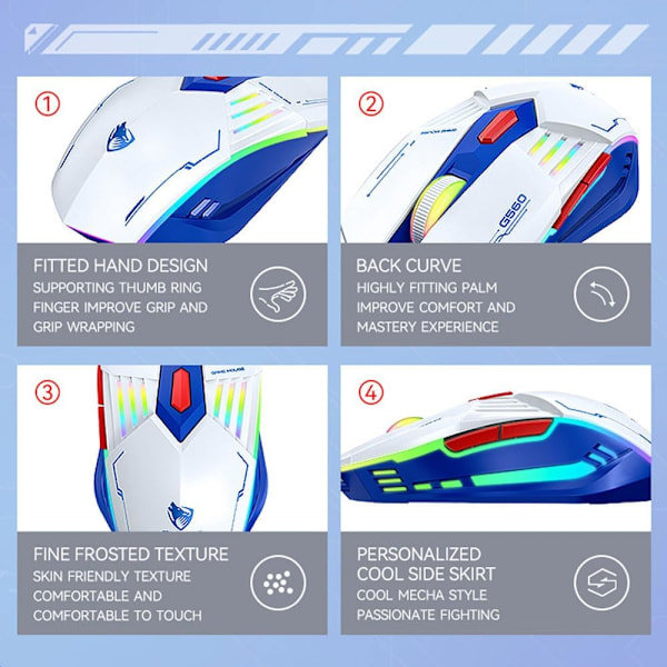 Ledningsført Gaming Mus Computer Mus Mekanisk Åndedrætsfarvet Lys med Lyd 6 Taster Flettet Kabel USB 4 Hastighed DPI Ergonomi PC Laptop Mecha