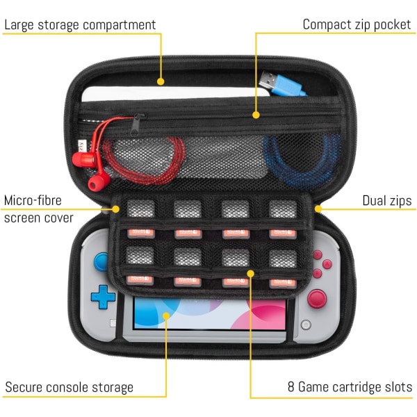 Veske til Nintendo Switch Lite - Beskyttende bæreveske med oppbevaring for Switch Lite-spill og tilbehør