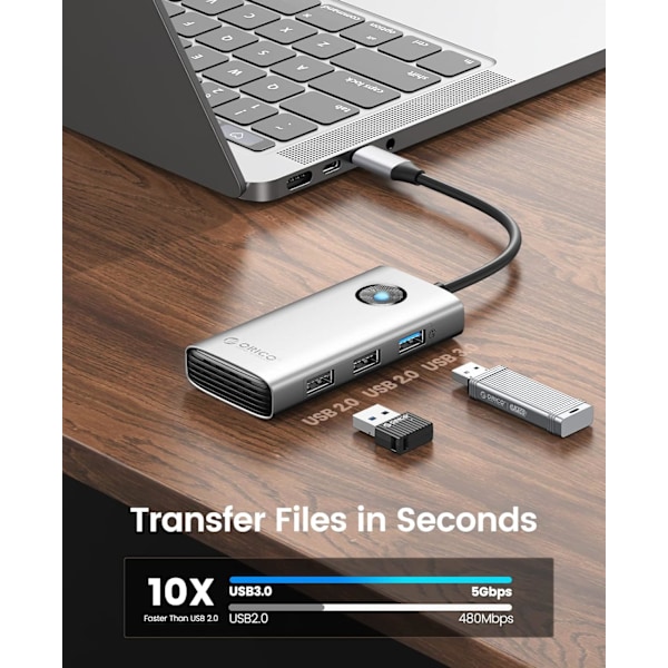 5-i-1 Dockingstation med 4K HDMI, 60W Power Delivery, USB C 3.0 5Gbps og 2 USB 2.0 Dataporte til MacBook Air/Pro, XPS og Mere (Grå)