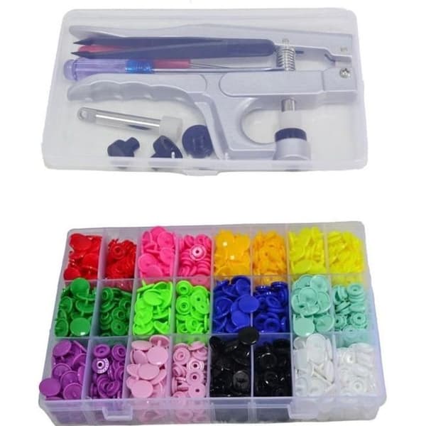 360 par plastik trykknapper T5, T3 multi-farve 20 farver + 1 clips.