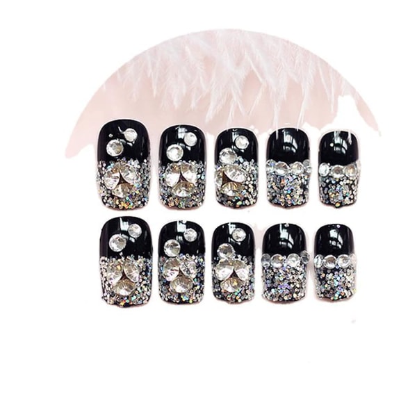 Mandelformade tryck på naglar: 24 st Flash Diamond Crystal Long Shiny Coffin Flash Falska naglar Tryck på naglar Lim Falska spetsar