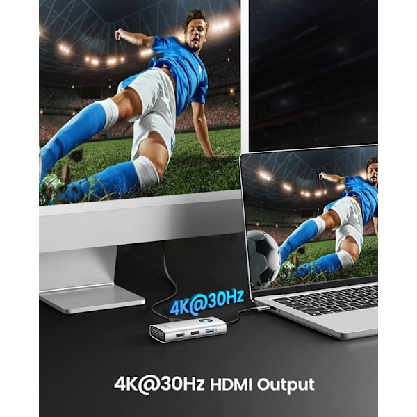 5-i-1 Dockingstation med 4K HDMI, 60W Power Delivery, USB C 3.0 5Gbps og 2 USB 2.0 Dataporte til MacBook Air/Pro, XPS og Mere (Grå)