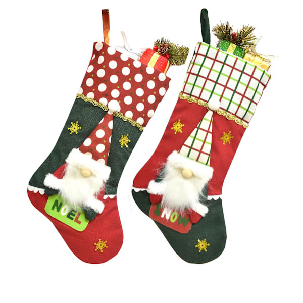 2-pack 3D tomte-julstrumpor med svenska tomtar, 19,7\"
