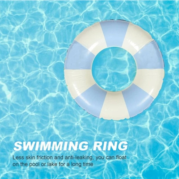 Uppblåsbar badring för vuxna, badring poolboj, retro randig PVC uppblåsbar boj poolboj Blå