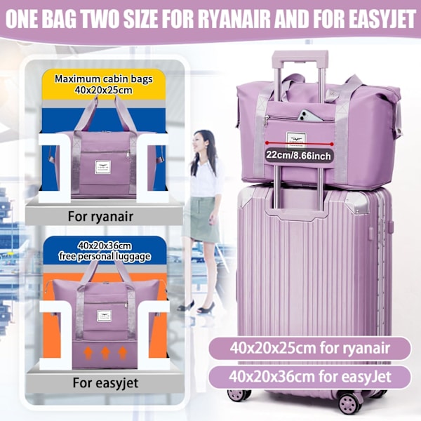 Kvinners Utvidbar Reise Duffelveske med Trolley-hylse, Weekend Over natten Sykehus Tote Bag med Dobbel Skulderstropp