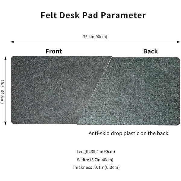 Halkfri skrivbordsdyna i filt|900x400x3 mm Skyddsskydd för skrivbordsunderlägg | Skrivbordsmatta i filt | Tangentbordsdyna