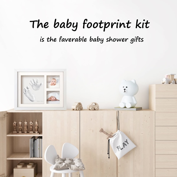 Baby Hand- och fotavtrycksset, personlig babygåva för nyfödda flickor och pojkar, spädbarnsmilstolpe foto ramregister och barnkammare dekor