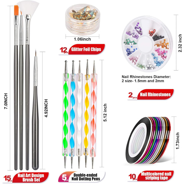 Nail Art Borstar Set med Nail Gems, Nail Art Kit Verktyg med Nail Art Pennor Nail Dotting Tool för tonårsflickor