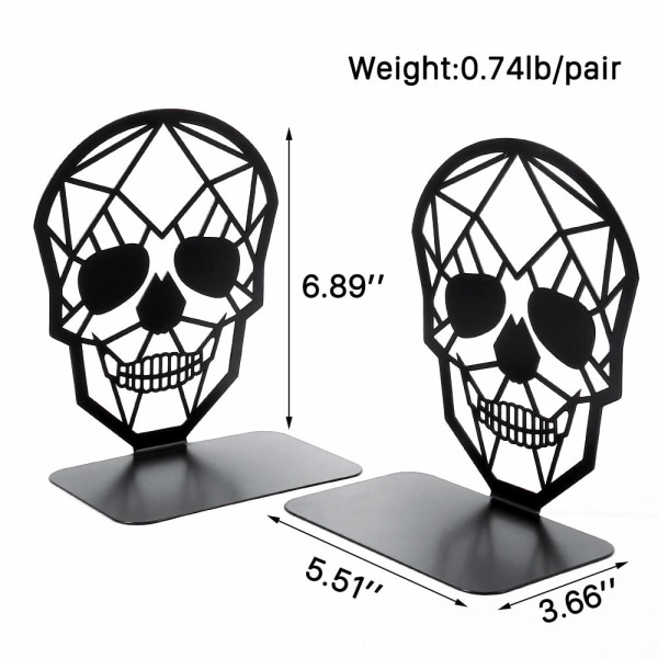 Metallhodeskalledesign svart bokstøtte (1 par)