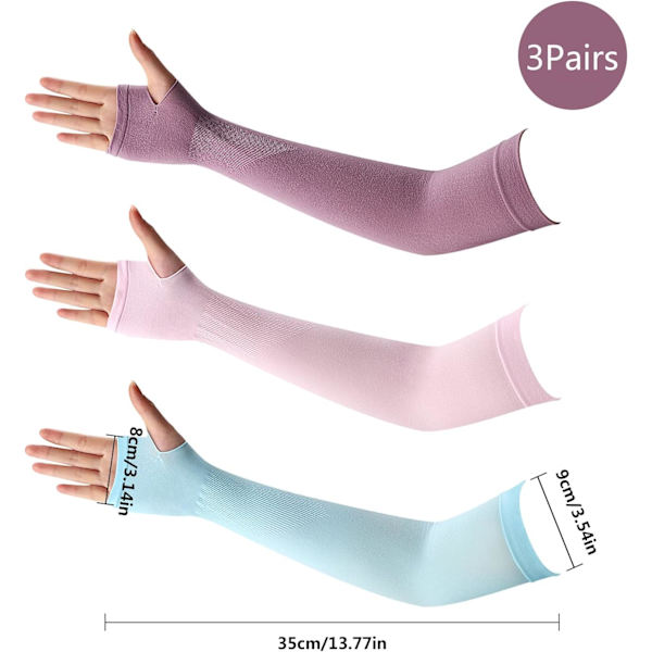 Arm Sleeves, 3 par UV-skyddande svalkande armsleeves i 4 färger, blå, lila, rosa