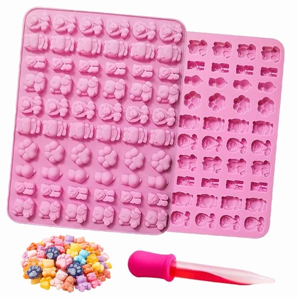 Silikoneform til dit eget slik, gelédyr 20x15 cm – Med pipette